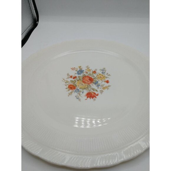 MacBeth Evans Depression Vintage Floral Cremax-Oxford-Bouquet Uranium Glass Plat - Picture 1 of 7